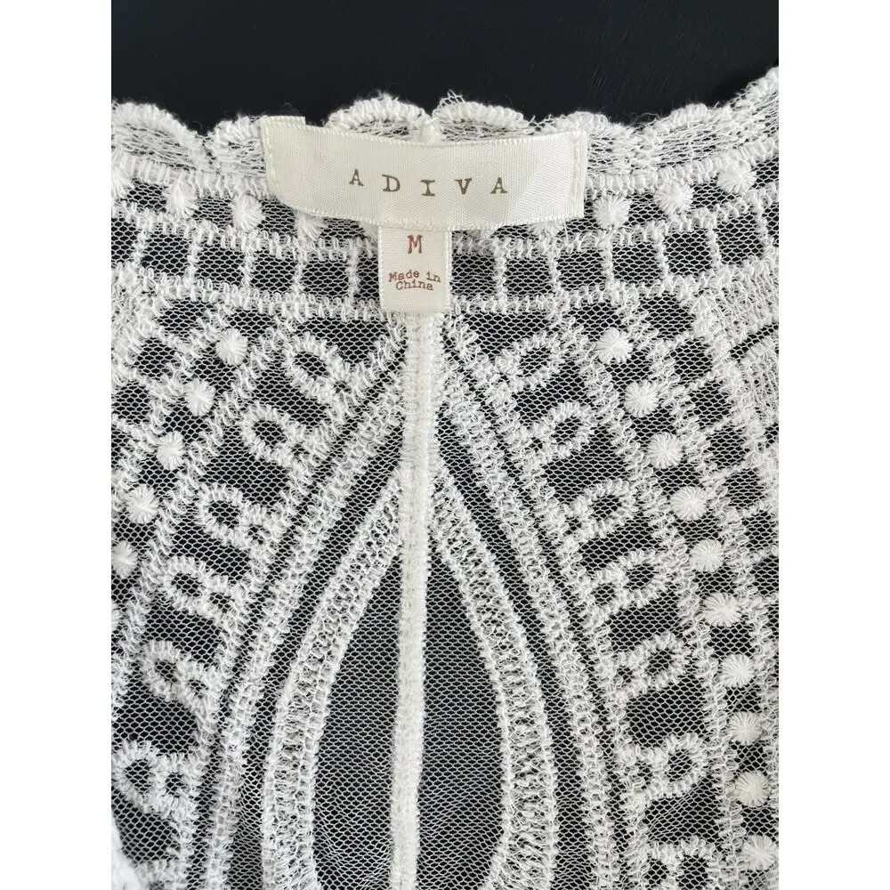 Anthropologie Adiva Floral Lace Duster Cardigan Beach Cover Up Ivory Medium